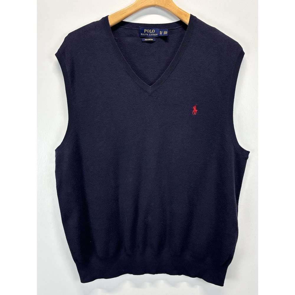 Polo Ralph Lauren Sweater Vest Sz X-Large Mens Navy Pima Cotton Pony Logo Vneck